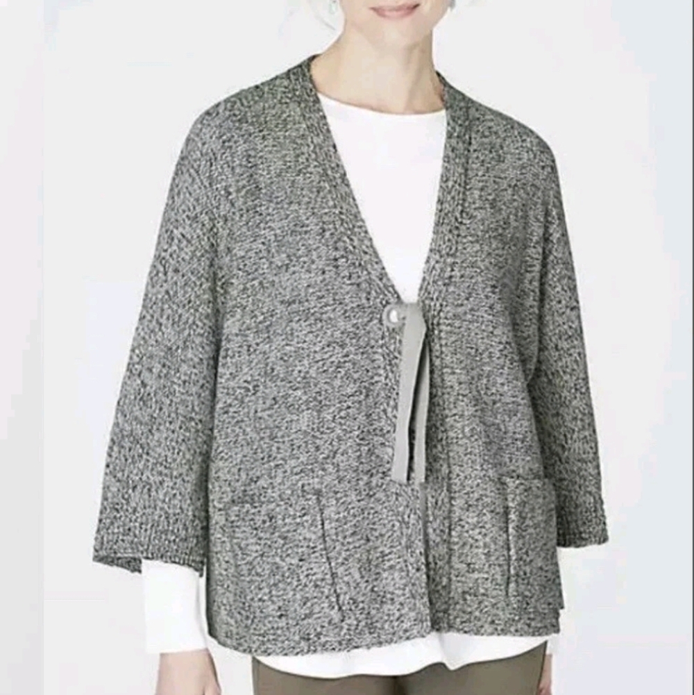 Purejill Gray/Green Cotton Knit Cardigan with‎ Bow Detail Size Small